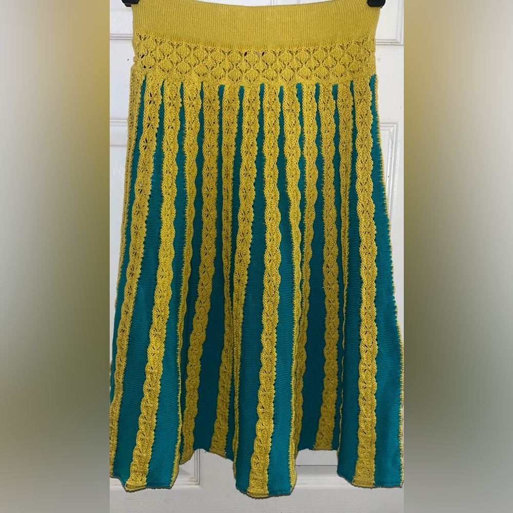 NEW PINKO Striped Crochet Knitted Skirt In Green Medium $295